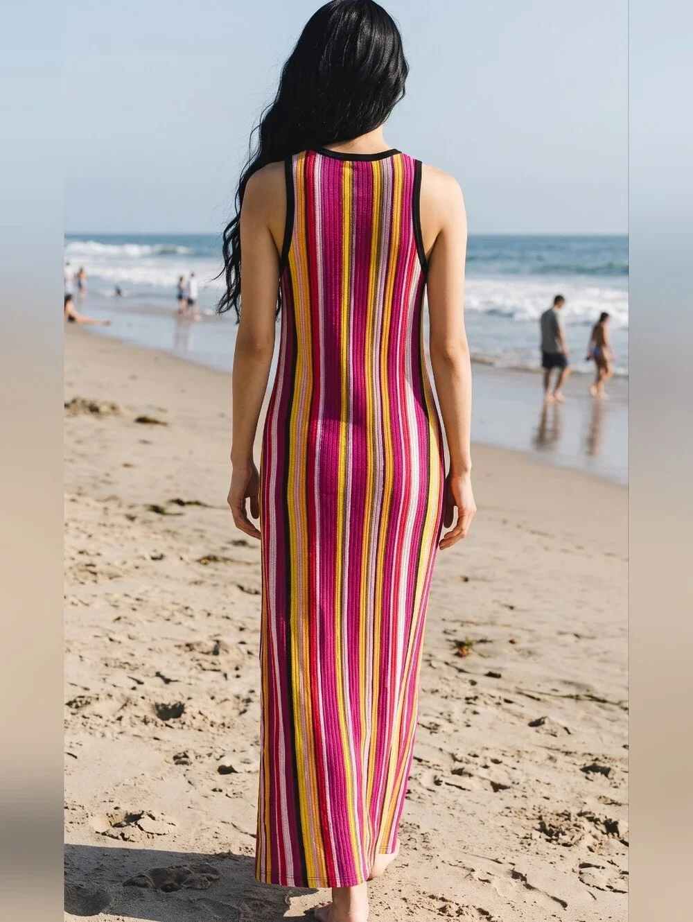 Pinko Largo Abito striped mesh viscose maxi dress... Size XS